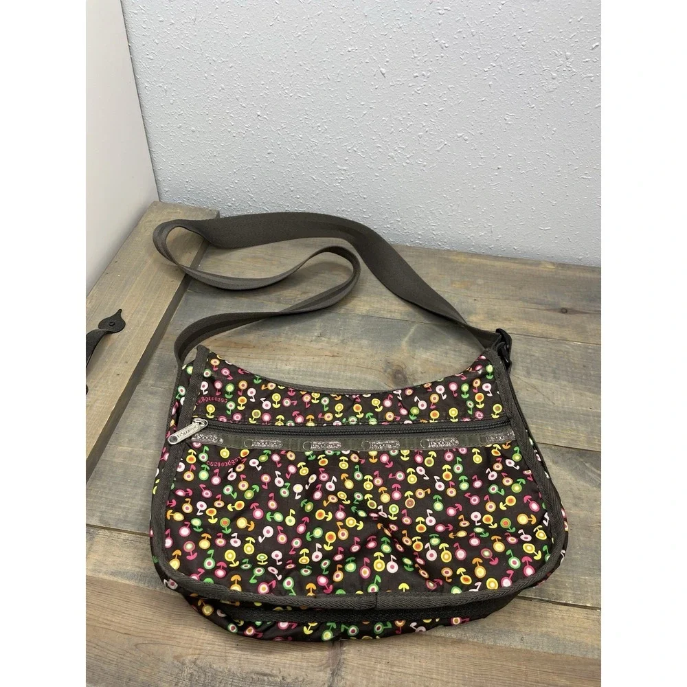 LeSportsac Brown Colorful flowers Dutch Musical Notes Hobo‎ Crossbody Bag
